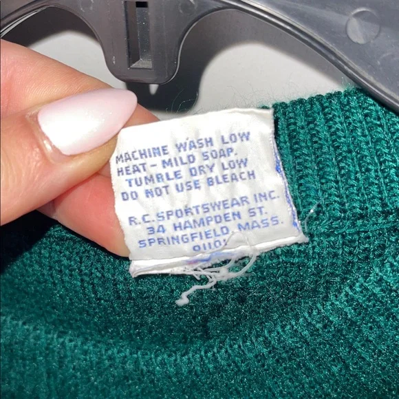 Vintage 70s The Big R Michigan State Embroidered Green & White Striped Sweater - Picture 5 of 6